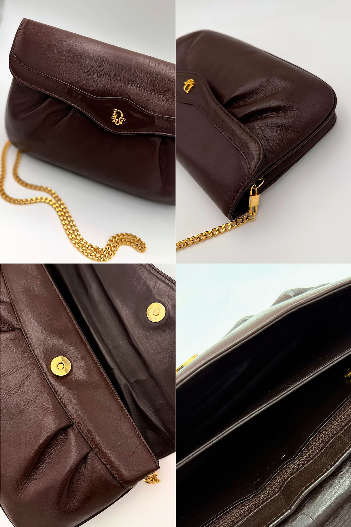 Dior Brown Leather Clutch - obrazek 4